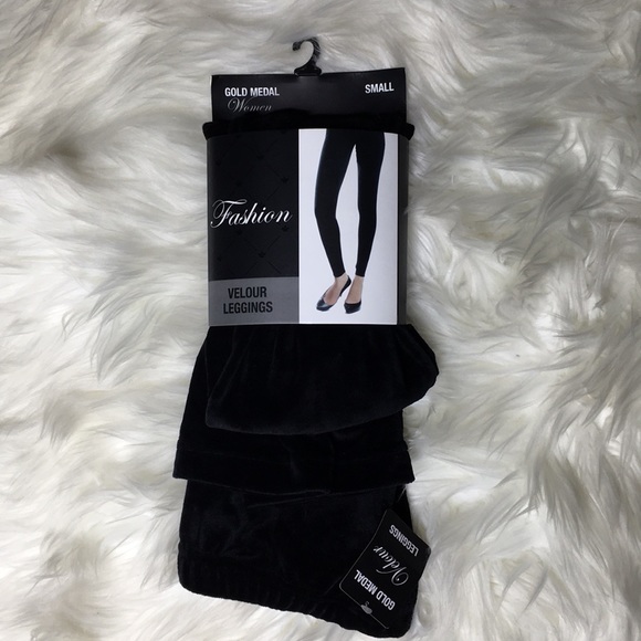 Gold Metal Fashion Velour Leggings Black - Picture 9 of 11